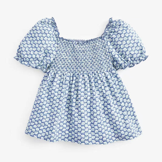 MyKids-USA® Baby Girl Allover Floral Graphic Puff Sleeve Square Neck Cotton T-Shirt