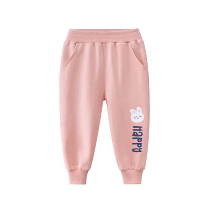 MyKids-USA® Baby Girl Cartoon Animal Graphic Solid Color Elastic Trousers