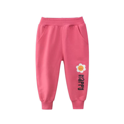 MyKids-USA® Baby Girl Cartoon Animal Graphic Solid Color Elastic Trousers