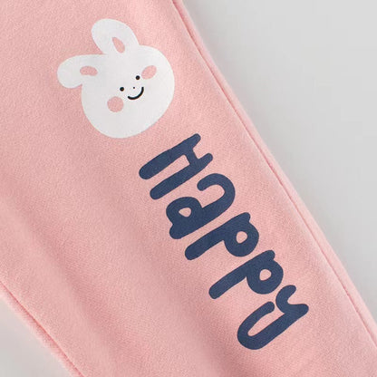 MyKids-USA® Baby Girl Cartoon Animal Graphic Solid Color Elastic Trousers