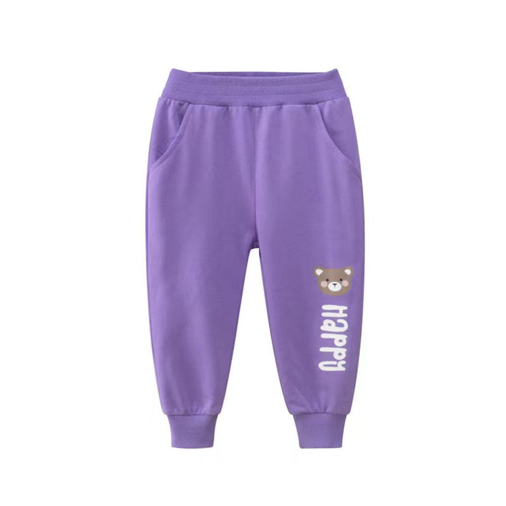 MyKids-USA® Baby Girl Cartoon Animal Graphic Solid Color Elastic Trousers