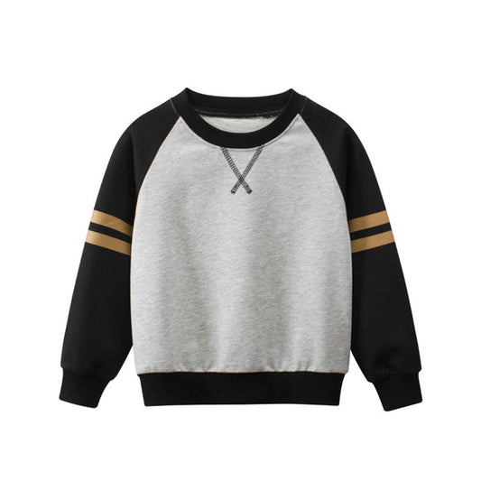 MyKids-USA® Baby Boy Side Striped Pattern Contrast Design Pullover Korean Style Hoodie