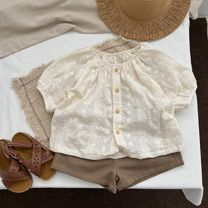 MyKids-USA® Baby Girl Solid Color Round Neck Blouses