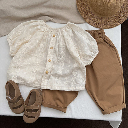 MyKids-USA® Baby Girl Solid Color Round Neck Blouses