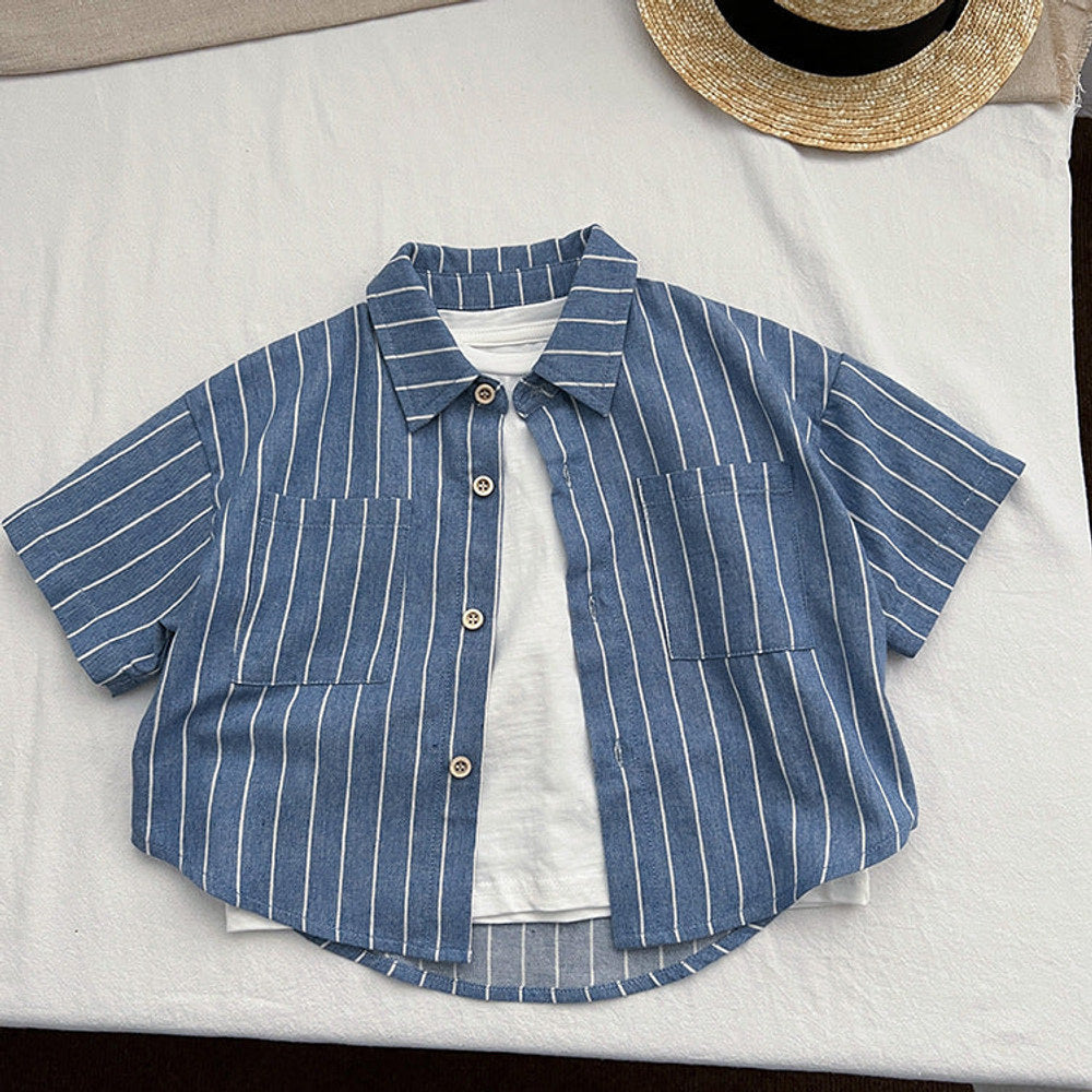 MyKids-USA® Baby Unisex Striped Pattern Single Breasted Shirt