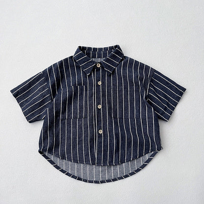 MyKids-USA® Baby Unisex Striped Pattern Single Breasted Shirt