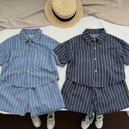 MyKids-USA® Baby Unisex Striped Pattern Single Breasted Shirt