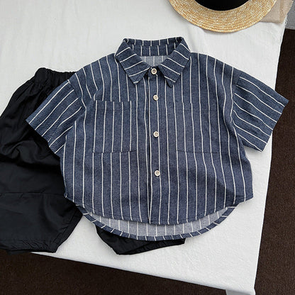 MyKids-USA® Baby Unisex Striped Pattern Single Breasted Shirt
