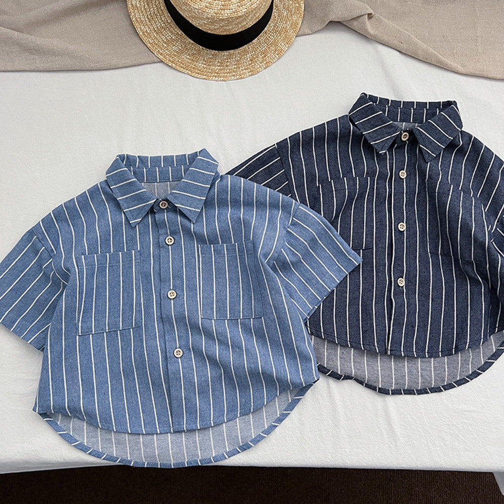 MyKids-USA® Baby Unisex Striped Pattern Single Breasted Shirt