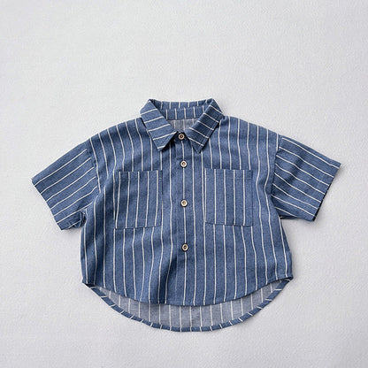 MyKids-USA® Baby Unisex Striped Pattern Single Breasted Shirt
