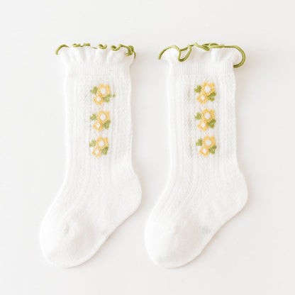 MyKids-USA® Baby Girl Floral Print Pattern Mesh Breathable High Tube Socks