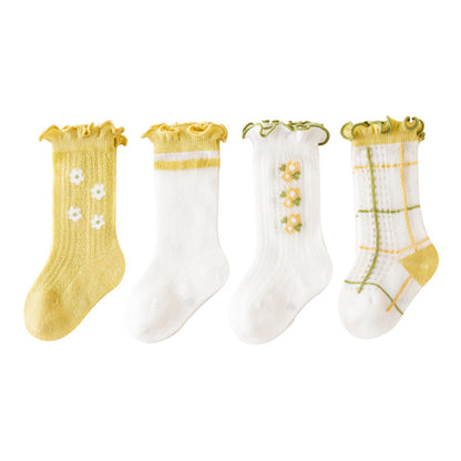 MyKids-USA® Baby Girl Floral Print Pattern Mesh Breathable High Tube Socks
