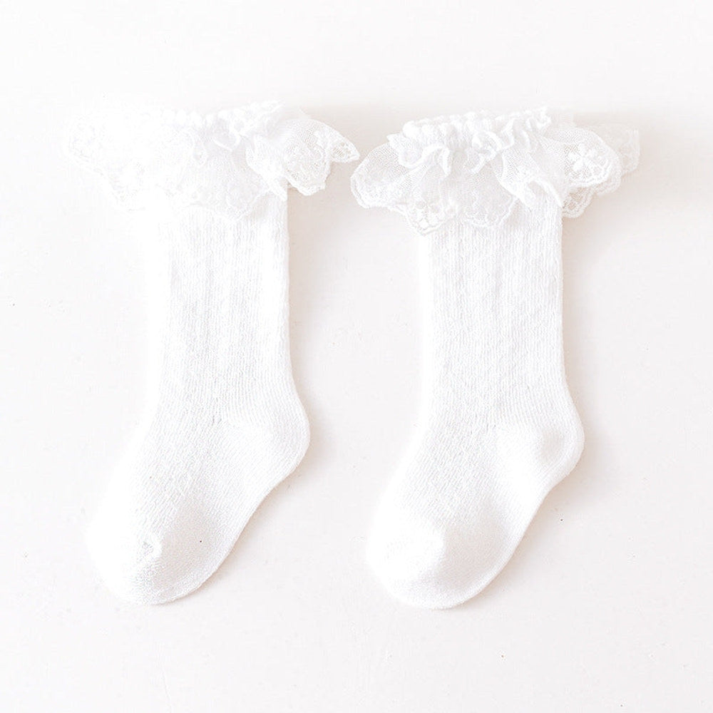 MyKids-USA® Baby Girl Solid Color Mesh Patched Design Lace Socks