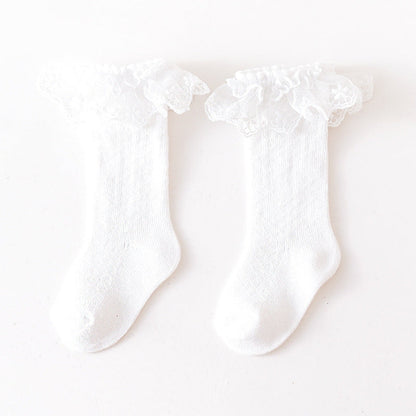 MyKids-USA® Baby Girl Solid Color Mesh Patched Design Lace Socks