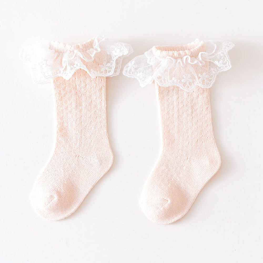 MyKids-USA® Baby Girl Solid Color Mesh Patched Design Lace Socks