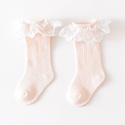 MyKids-USA® Baby Girl Solid Color Mesh Patched Design Lace Socks