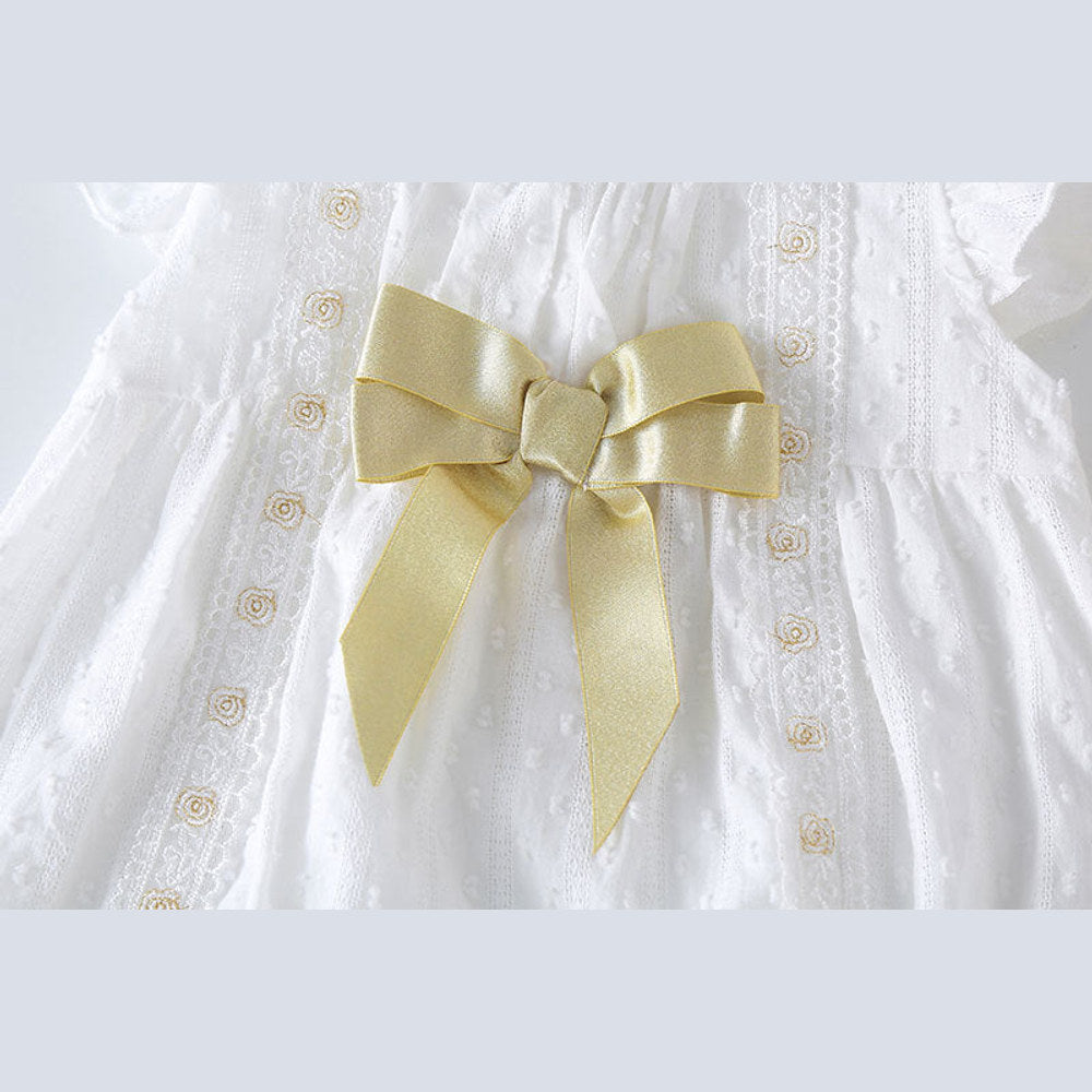 MyKids-USA® Baby Girls Solid White Gold Bow Tie Patched Design Popular bodysuit