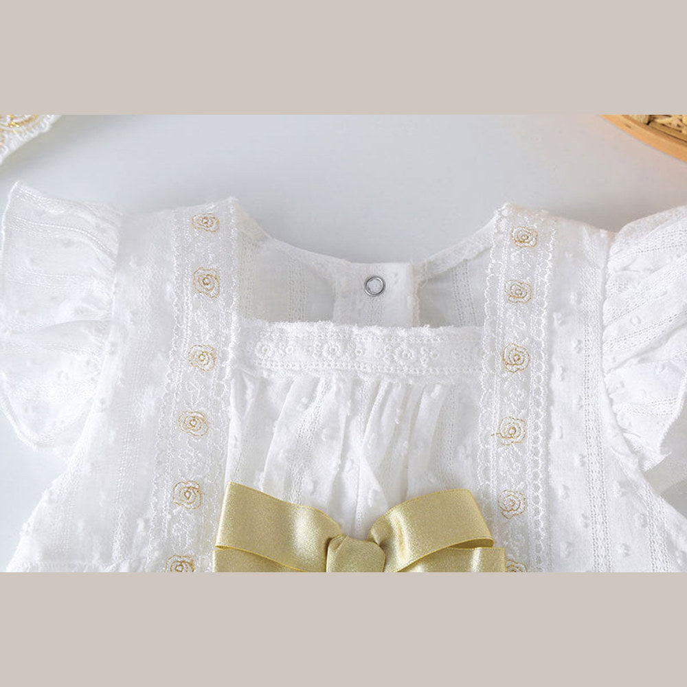 MyKids-USA® Baby Girls Solid White Gold Bow Tie Patched Design Popular bodysuit