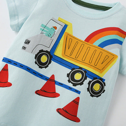 MyKids-USA® Baby Boy Car Print Pattern Blue Crewneck Summer Clothing Sets
