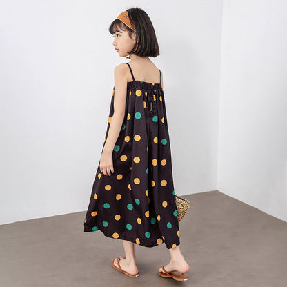 MyKids-USA® Girls Colorful Polka Dot Pattern Sling Quality Long Dress