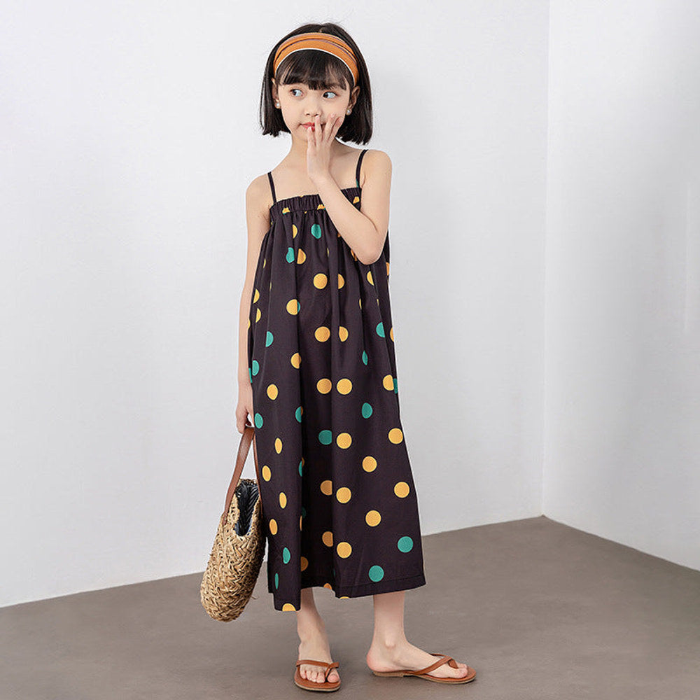 MyKids-USA® Girls Colorful Polka Dot Pattern Sling Quality Long Dress