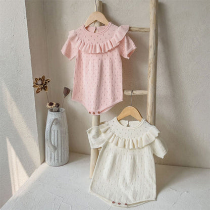 MyKids-USA® Baby Girl Solid Color Ruffle Design Breathable Knitted bodysuit