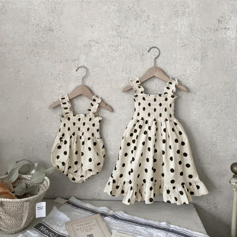 MyKids-USA® Baby Girl Dot Pattern Sling bodysuit & Dress In Summer