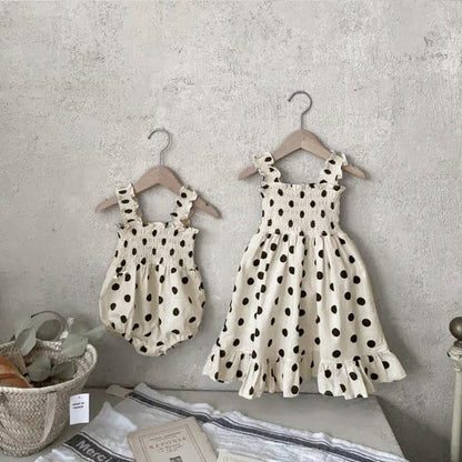 MyKids-USA® Baby Girl Dot Pattern Sling bodysuit & Dress In Summer