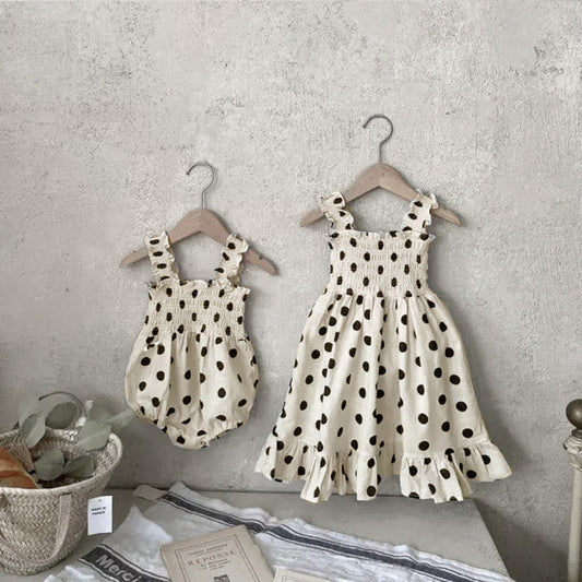 MyKids-USA® Baby Girl Dot Pattern Sling bodysuit & Dress In Summer