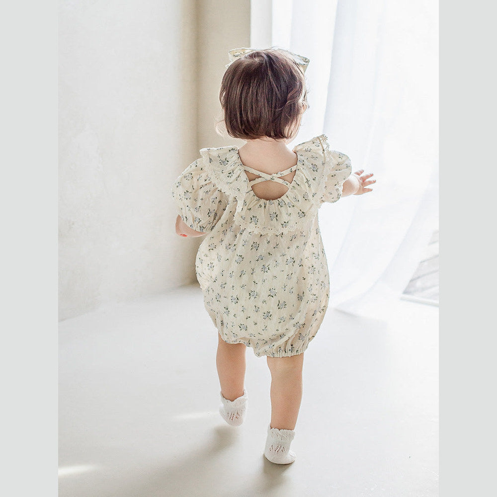 MyKids-USA® Baby Girl Flower Pattern Flying Sleeves bodysuit & Clothing Sets With Headband