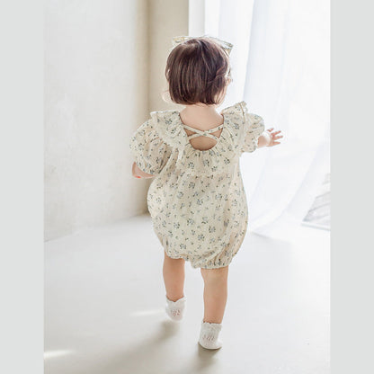 MyKids-USA® Baby Girl Flower Pattern Flying Sleeves bodysuit & Clothing Sets With Headband