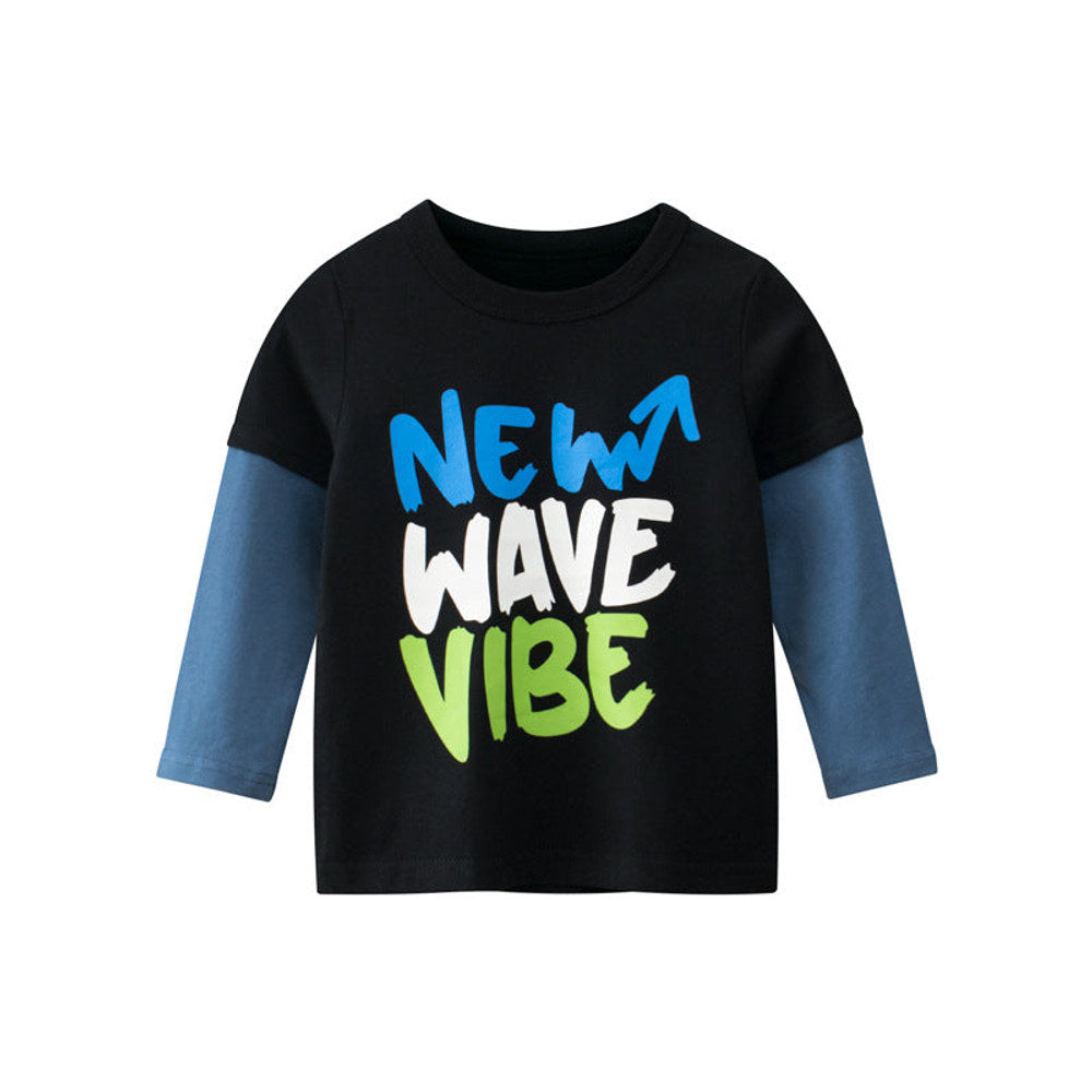 MyKids-USA® Baby Boy Colorful Slogan Print False Design Long-Sleeved Shirt