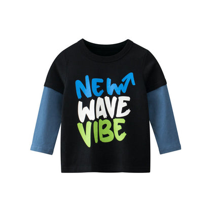 MyKids-USA® Baby Boy Colorful Slogan Print False Design Long-Sleeved Shirt