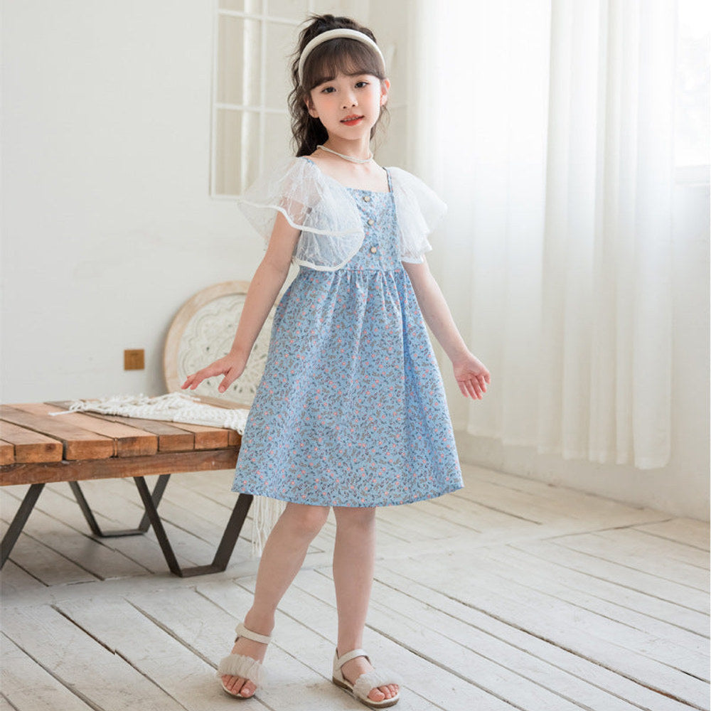 MyKids-USA® Ditsy Flower Pattern Mesh Flying Sleeves Dress
