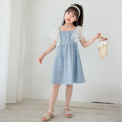 MyKids-USA® Ditsy Flower Pattern Mesh Flying Sleeves Dress