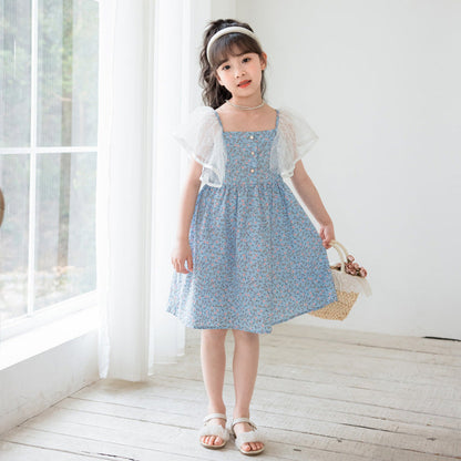 MyKids-USA® Ditsy Flower Pattern Mesh Flying Sleeves Dress