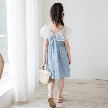 MyKids-USA® Ditsy Flower Pattern Mesh Flying Sleeves Dress