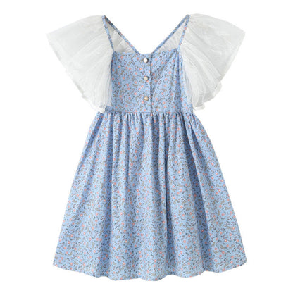 MyKids-USA® Ditsy Flower Pattern Mesh Flying Sleeves Dress