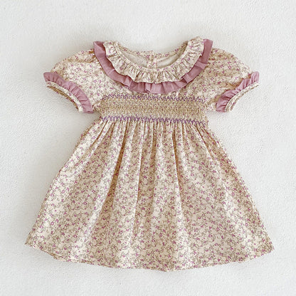 MyKids-USA® Baby Girl Ditsy Flower Ruffle Neck Dress bodysuit In Summer