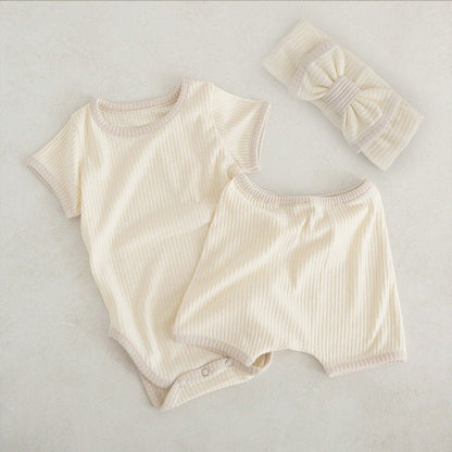 MyKids-USA® Baby Unisex Solid Color Comfy Cotton bodysuit & Shorts Sets With Headband