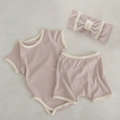 MyKids-USA® Baby Unisex Solid Color Comfy Cotton bodysuit & Shorts Sets With Headband