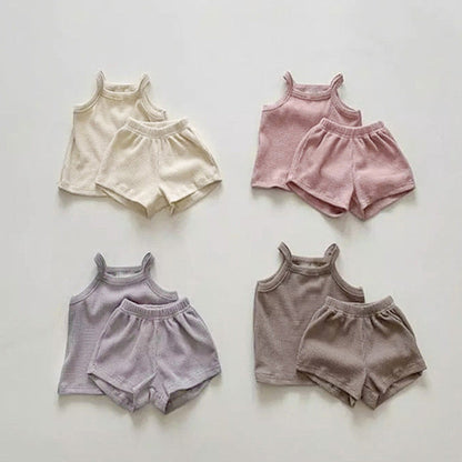 MyKids-USA® Baby Quality Waffle Knitted Fabric Sling Shirt Combo Shorts Sets