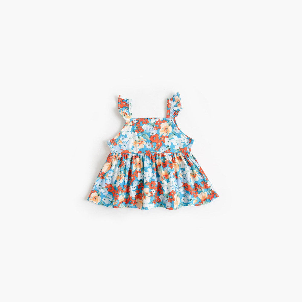 MyKids-USA® Baby Girl Flower Pattern Sling Loose Tops With Shorts Sets