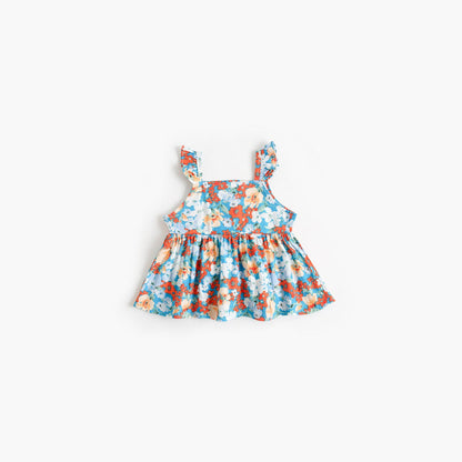 MyKids-USA® Baby Girl Flower Pattern Sling Loose Tops With Shorts Sets