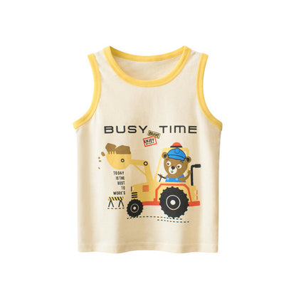 MyKids-USA® Baby Cartoon Print Pattern Sleeveless Crewneck Tops