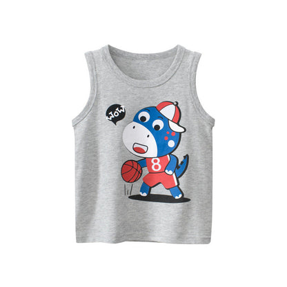 MyKids-USA® Baby Cartoon Print Pattern Sleeveless Crewneck Tops