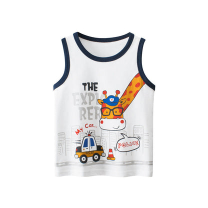 MyKids-USA® Baby Cartoon Print Pattern Sleeveless Crewneck Tops