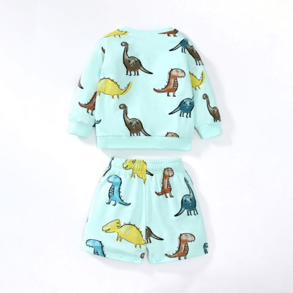 MyKids-USA® Baby Boy All Over Dinosaur Pattern Hoodie And Shorts Sets