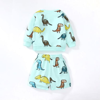 MyKids-USA® Baby Boy All Over Dinosaur Pattern Hoodie And Shorts Sets