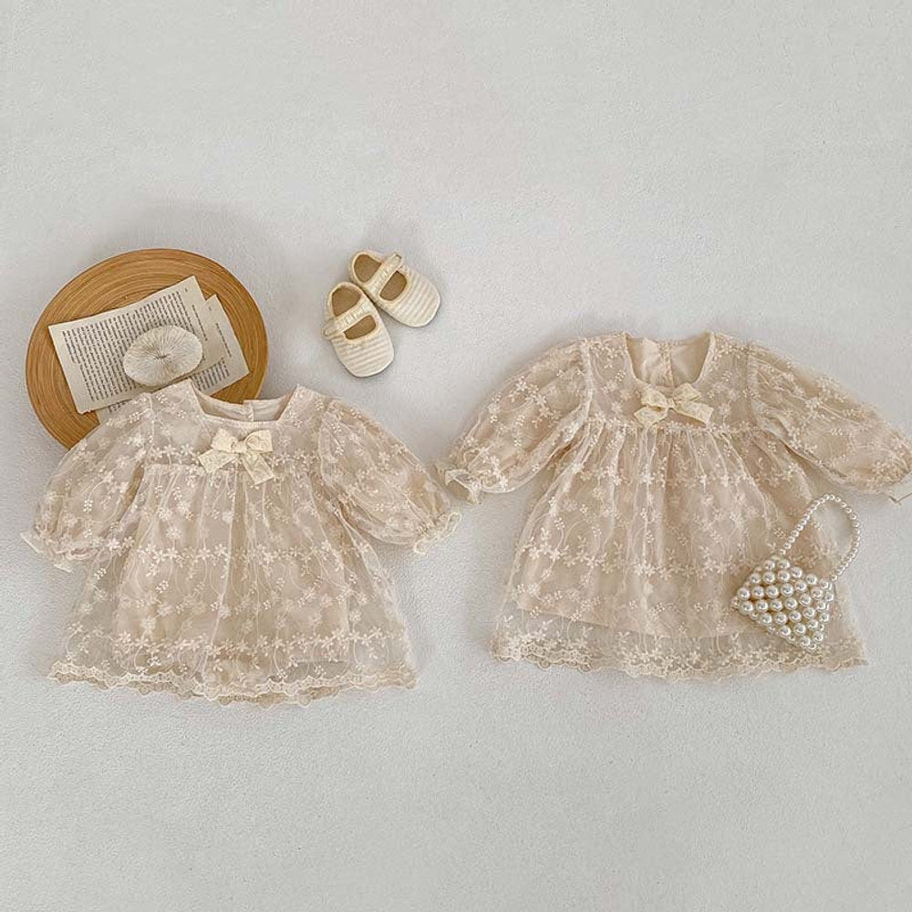 MyKids-USA® Baby Girl Mesh Patched Design Suqare Neck bodysuit Dress & Dress